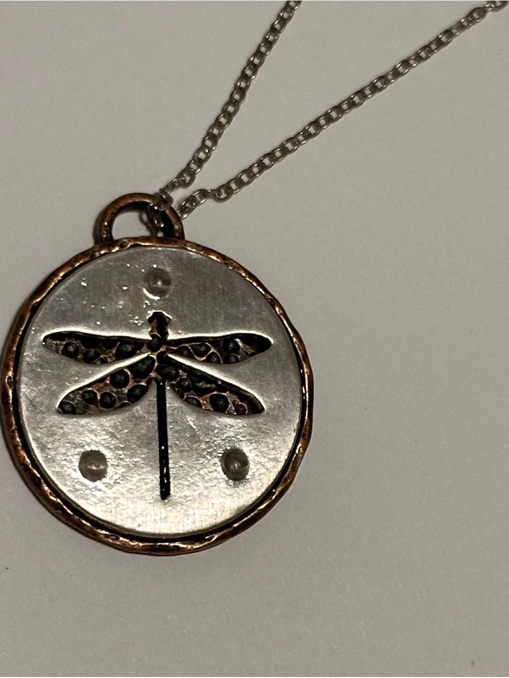 Two-Tone Dragonfly Pendant Necklace in Silver and Bronze